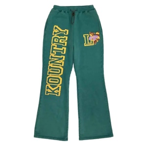 Pantalones de chándal acampanados tejidos para hombre y mujer, pantalones de chándal Cargo a prueba de viento con patrón de pila, método de tejido no tejido de ajuste holgado - Product Image 1