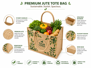 Eco Friendly Printed Jute Tote <b>Bag</b> with Custom Logo <b>Reusable</b> Shopping Grocery Promotional Carry <b>Bag</b> - Product Image 3