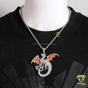 Designer Dragon Pendant with VVS Moissanite Diamonds and Color Flame Wings Hip Hop Jewelry - Product Image 5