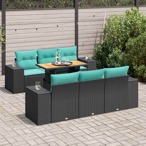 Ensemble de canapés de patio en polyrotin noir 7 pièces avec coussins, mobilier d'extérieur élégant - Product Image 1