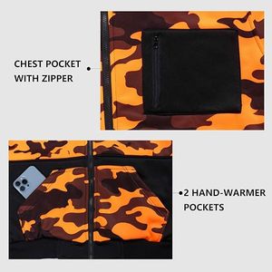 Sudaderas con capucha personalizadas de camuflaje naranja brillante con cremallera, sudaderas de forro polar grueso para caza, fabricante de ropa para exteriores OEM ODM - Product Image 4