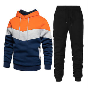 Autumn Patchwork Sport Hoodie and Trousers Sweatsuit Casual Trendy <b>Pullover</b> Hoodie Joggers Set Tracksuit for <b>Men</b> - Product Image 5
