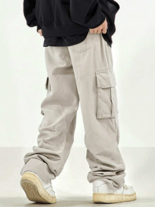 Men's Casual Sports Workout <b>Trousers</b> Summer Spring Sweatpants with Multi-Pockets Cargo Pants 100% Cotton Light Wash Mid Waist - Product Image 3