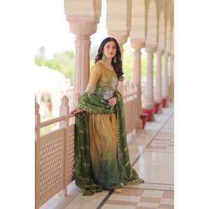 <b>Linen</b> Embroidered Palazzo <b>Set</b> with Silk Dupatta for Women - Product Image 4