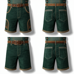 Pantalones Cortos Bávaros de Gamuza Verde Bosque para Hombre, Personalizados, Tradicionales, Bordados, de Cuero, para Oktoberfest, Fábrica OEM - Product Image 4