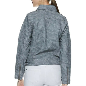 Blazer en cuir véritable gris pour femme avec col boutonné, manches longues, style hiver, doublure en laine, doublure en soie, séchage rapide - Product Image 6