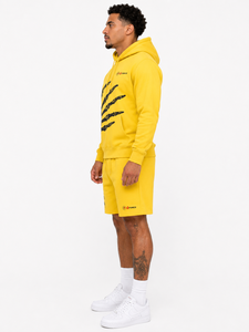 Conjunto de Sudadera con Capucha y Pantalones Cortos Amarillos para Hombre 4FORCE, Diseño de Mano de Esqueleto Estampado en Felpa, Ropa Casual de Verano - Product Image 2