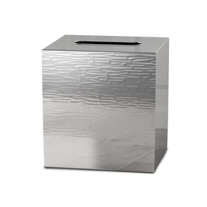 Glam Metal Tissue Box Cover With <b>Mirrored</b> <b>Panels</b> And Woven Design Free Standing Decorative Organizer For Bathroom Or Bedroom - Product Image 2