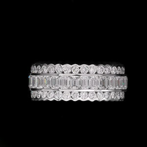 925 <b>Silver</b> Eternity Band <b>Ring</b> <b>Emerald</b> Cut Zircon Prong Setting Rhodium Plated Luxury Unisex Engagement Wedding Third Party - Product Image 4