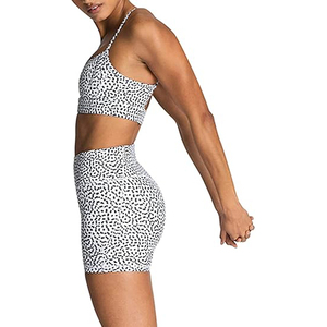 Conjunto de Yoga con Estampado de Leopardo para Mujer, Pantalones Cortos de Cintura Alta, Top Corto con Tirantes Finos, 2 Piezas, Ropa Deportiva, Ropa de Gimnasio, Transpirable y Elástica - Product Image 6