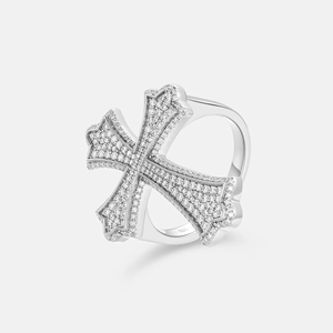 Cross Shape Moissanite <b>Cocktail</b> <b>Ring</b> 925 Silver Pave Setting Unisex Religious Jewelry - Product Image 1