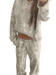 Women's New Digital Print Long Sleeve Hoodie Loose Casual Pants Set 2pcs Light Gray Casual Hooded Sweatshirt and Sweatpants Set - Product Image 4