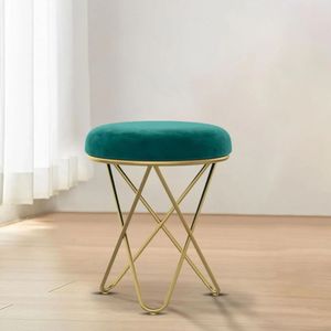 Pouf rembourré en velours vert émeraude de luxe, 45 cm, base en métal doré, siège pliable pour chambre à coucher, salon, entrée - Product Image 4