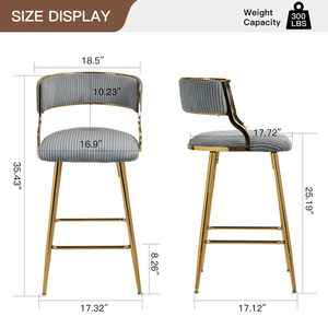 Set di 2 Sgabelli da Bar per Isola Cucina in Corduroy da 26FT con Base Cromata Dorata e Poggiapiedi per Uso Bar - Product Image 3