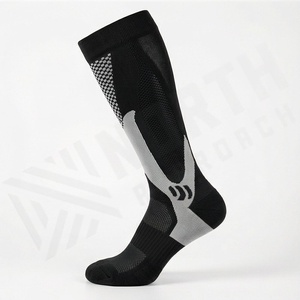 Knee High Running Socks Black Gray Geometric Pattern Breathable Spandex Polyester Adult Compression Sport Socks - Product Image 3
