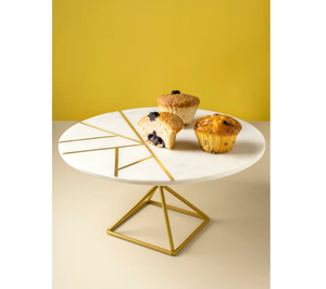 White Stone Marble Cake Stand With Brass <b>Wire</b> Base Round <b>Flower</b> Design Customized Sizes And Sale - Product Image 2