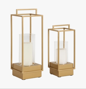Modern Gold Metal Glass Hexagon Shape Handmade Candle <b>Lantern</b> <b>Set</b> Open Frame Pillar Candle Holder for Luxury Tabletop Decor Home - Product Image 3