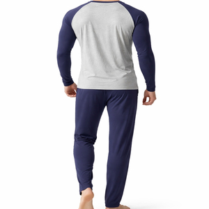 Ensemble de pyjama en tricot gaufré pour homme, vêtements de nuit respirants et doux, deux pièces, vêtements de détente à la maison, haut à manches longues, tenue de nuit confortable - Product Image 3