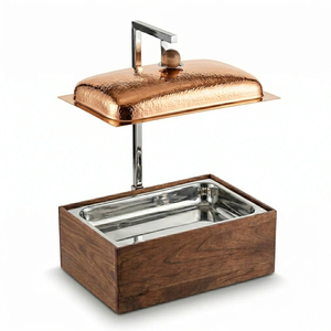 Réchaud à buffet en bois de luxe avec couvercle en acier inoxydable martelé, plat de service pour hôtel et buffet - Product Image 6