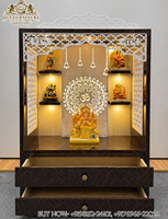 Mandir en bois de grande taille avec étagères supplémentaires, temple moderne pour la maison avec rangement, prix de gros, fabricant et exportateur