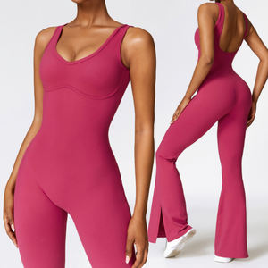 Mono deportivo de fitness para mujer, enterizo de yoga, mono con efecto fruncido en glúteos, mono acampanado para entrenamiento - Product Image 3