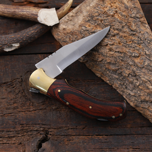 มีดพับใบมีดสแตนเลส ด้ามไม้ปักก้า พร้อมปลอกหนังสั่งทำพิเศษ พกพาสะดวก ใช้ได้ทั้งล่าสัตว์ ตั้งแคมป์ และงานอุตสาหกรรม - Product Image 3