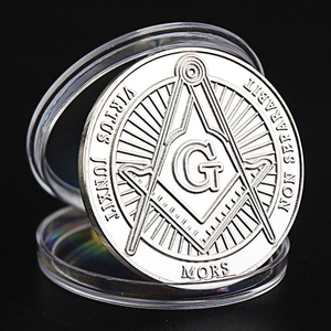 Moneda Conmemorativa Personalizada de los Francmasones con el Ojo que Todo lo Ve, en Tono Plateado, con Triángulo, Escuadra y Compás, Recuerdo Masónico - Product Image 3