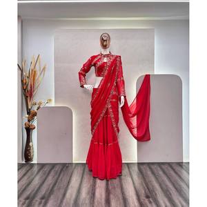 Belles robes de soirée Mirror Work Lehenga Saree pour les fêtes - Product Image 1