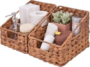 Best Sale Trending Eco-Friendly <b>Basket</b> Handle Water Hyacinth Woven <b>Storage</b> Box <b>for</b> Kitchen <b>Bathroom</b> Organization 2-Piece Pack - Product Image 2