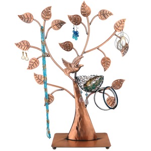 Copper Jewelry <b>Tree</b> <b>Stand</b> with Bird and Leaf Design for Necklace Earring Display - Product Image 3