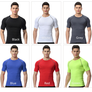 T-shirt de compression rouge à manches courtes pour homme, col rond, séchage rapide, tricoté, coupe sportive, couleur unie, ajusté, haut d'entraînement - Product Image 5