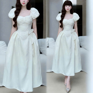 ชุดเดรสแม็กซี่แขนสั้นของผู้หญิงหรูหรามีสไตล์เรียบง่ายเป็นธรรมชาติสำหรับผ้าไหมผสมผสานอย่างลงตัวใส่สบาย - Product Image 3