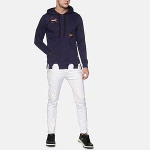 Men Distressed Hoodie with Satin <b>Thread</b> Embroidery Heavyweight Cotton Men Distressed Embroidered Hoodie - Product Image 4