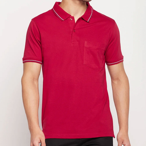 Polo pour homme rouge haut de gamme avec logo personnalisé, manches courtes, tissu en mélange de coton premium, coupe moderne, tenue décontractée et professionnelle - Product Image 2