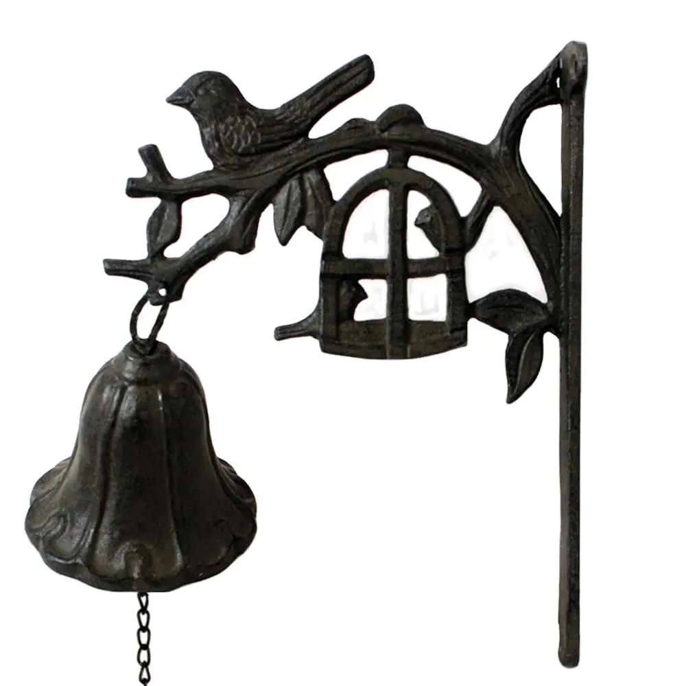 Birds on twig with cage cast iron Wall bell Front door decorative rustic Metal door bell Vintage Solid Metal Wall mounted Bell