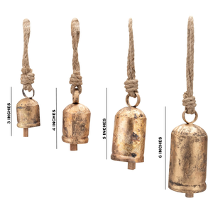 Juego de 4 Campanas de Metal Vintage, Campanas Rústicas de Latón Hechas a Mano con Cuerda, Campanas Navideñas para Decoración del Hogar - Product Image 3