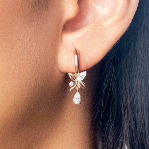 Pendientes de Aro Marquise con Pequeño Dije Floral en Forma de Pera, Chapados en Oro de 18K, Pendientes de Aro Modernos para Mujer - Product Image 5