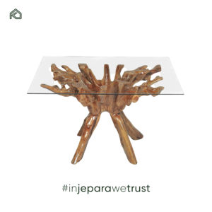 Antique Rustic Square Teak Root Solid <b>Wood</b> Eco-Friendly Durable Outdoor Commercial Restaurant Dining <b>Table</b> Glass Top Made - Product Image 1