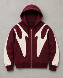 Voxstyle <b>Men's</b> <b>Burgundy</b> Zip-Up <b>Hoodie</b> Color Blocking Streetwear Regular Fit Cotton Fleece Autumn Wear - Product Image 1