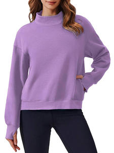 Womens <b>Black</b> Oversized Mock Neck Sweatshirt Premium Heavyweight Fleece <b>Long</b> Sleeve Pullover Casual <b>Top</b> - Product Image 3