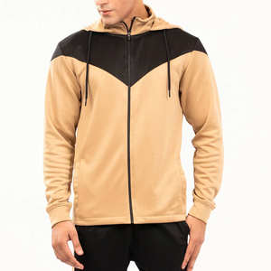 Sudadera con capucha y cremallera para hombre, color camel y negro, estilo casual deportivo, moderna, para invierno. - Product Image 1