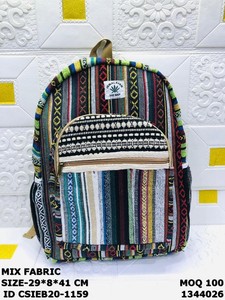 Himalayan <b>Hemp</b> Mix Fabric <b>Backpack</b> Striped Canvas Casual Daily Use 29x8x41cm Zipper Closure Eco-Friendly - Product Image 3