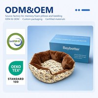 Coussin rond apaisant pour animaux de compagnie avec bordure en peluche jaune à motif chien pour chats et petits chiens