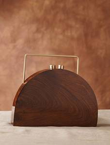Handmade Polished Wooden Dome Clutch with <b>Gold</b> <b>Chain</b> Strap and <b>Top</b> Handle - Product Image 3