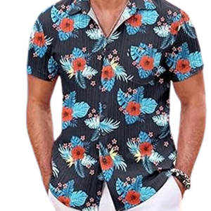 Camisa de Playa de Manga Corta para Hombre, Color Azul Marino y Rojo, Tela Sólida de 220g, Casual, con Botones, Antiarrugas, Transpirable, Ecológica y de Secado Rápido - Product Image 3