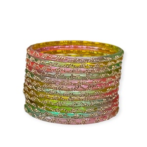 Festive Special Wedding Multi Shade Kashmiri Raindrop <b>Glass</b> <b>Bangles</b> Pearl Crystal Shine Gold Dot Detailing Lightweight Stylish - Product Image 2