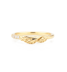 Anillo de Oro Sólido 14K 18K con Diseño de Hoja y Diamantes Redondos de Laboratorio al por Mayor, Anillo de Banda Pavé Inspirado en la Naturaleza, Anillo Minimalista Apilable - Product Image 1