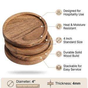 AG Elements <b>Solid</b> <b>Wood</b> Eco-Friendly Contemporary Round Coaster 4 Inch Office <b>Desk</b> Drink Mat Cup Base Workspace Protection Bulk - Product Image 3