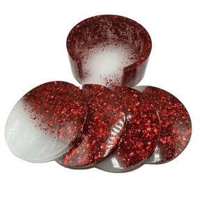 <b>Red</b> <b>Glitter</b> Round Plastic Coaster Set 300mm Non-Slip Mats & Pads Glam Design - Product Image 1
