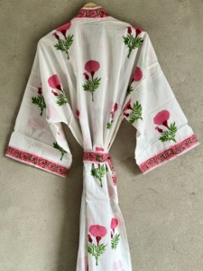 Kimono Ecológico de Verano con Estampado Floral, Cuello en V, Tejido a Mano, Estilo Kaftan de Algodón, con Cinturón, Largo Completo para Mujer - Product Image 5